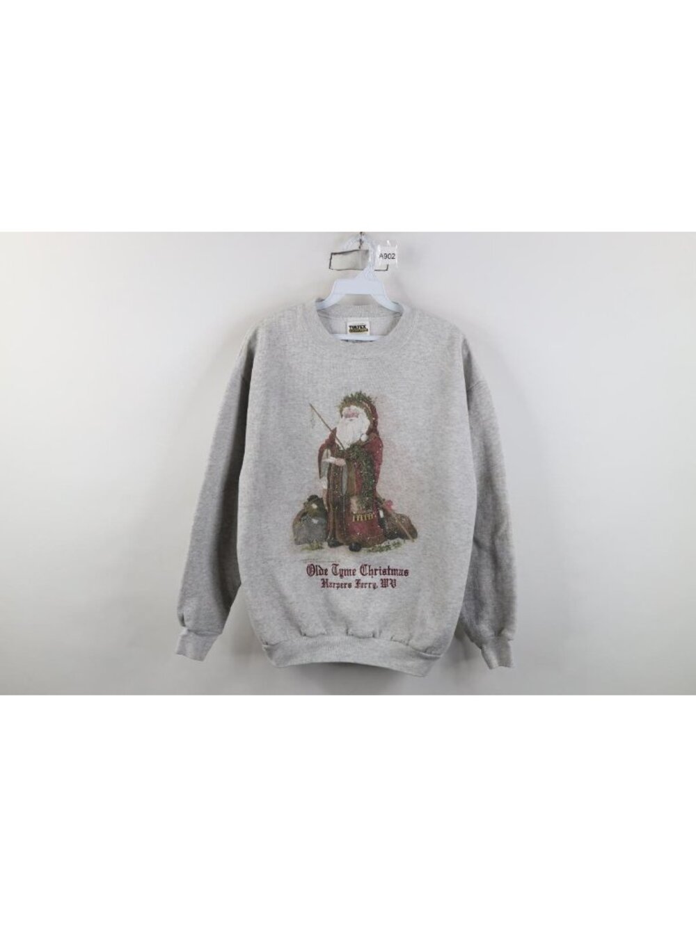 Vintage 90s Olde Time Christmas Santa Claus Crewneck Sweatshirt Womens M Gray